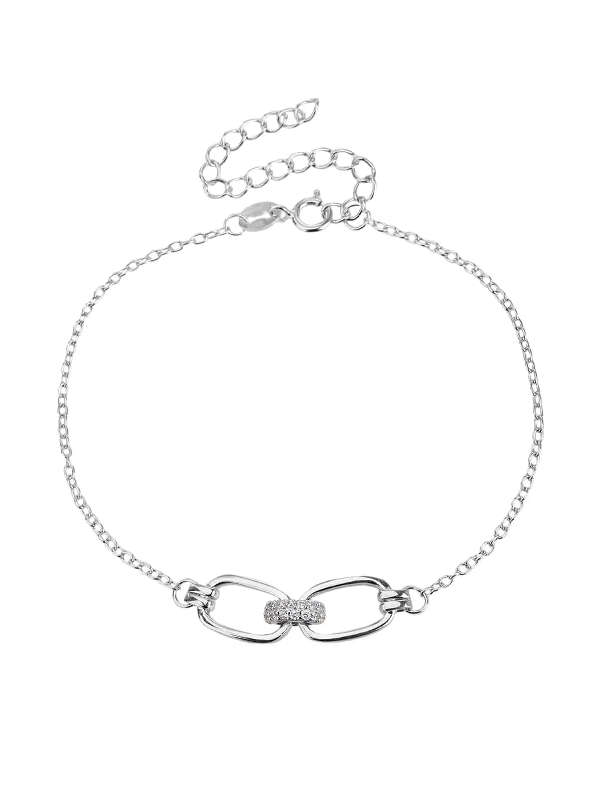 Pulsera de diseño de plata de ley 925 con eslabones tipo ancla y circonitas, con baño de rodio
