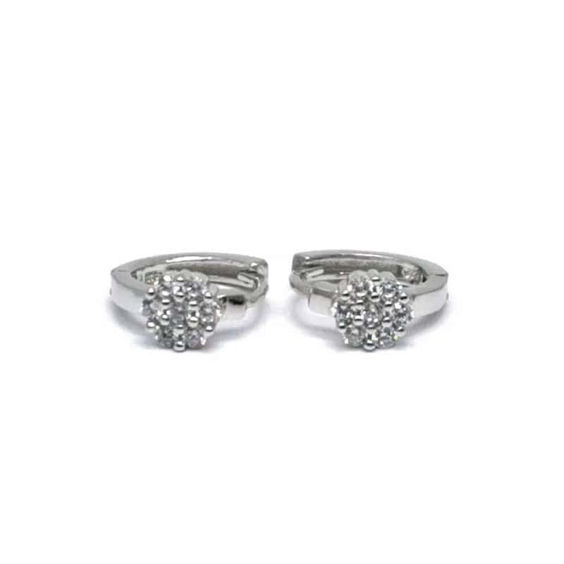 Aros pequeños de plata con flor de circonitas blancas