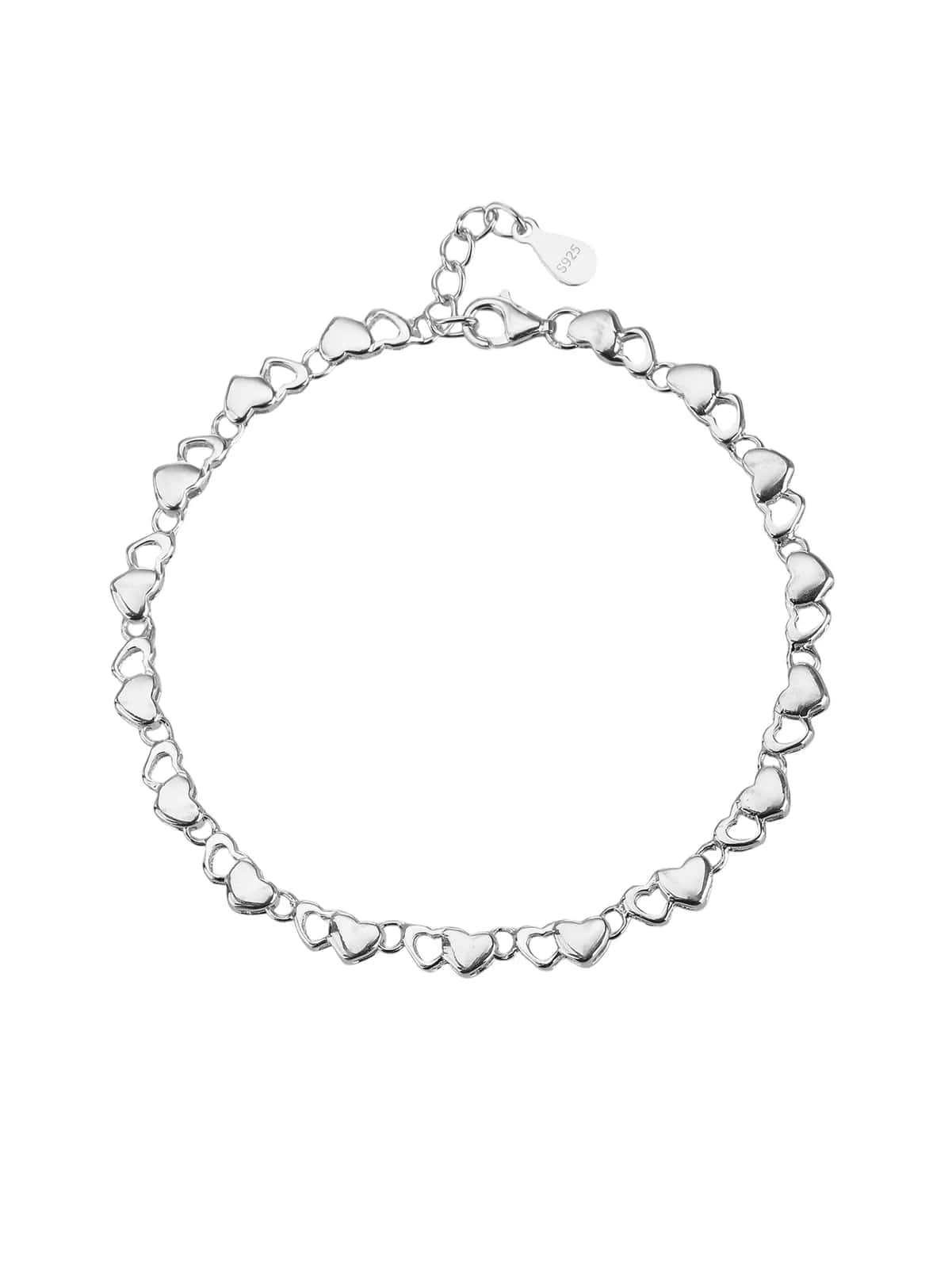 Pulsera de plata de ley 925 con corazón macizo, con baño de rodio
