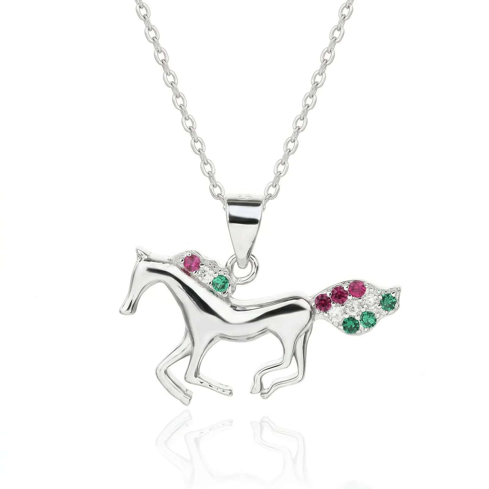 Colgante Nemzeti Fény caballo tricolor con cadena, plata de ley 925 con baño de rodio