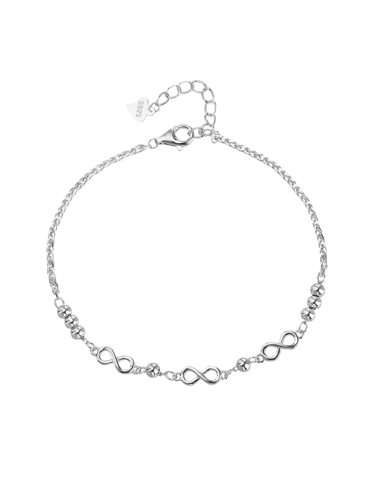 Pulsera infinito de plata de ley 925, con baño de rodio