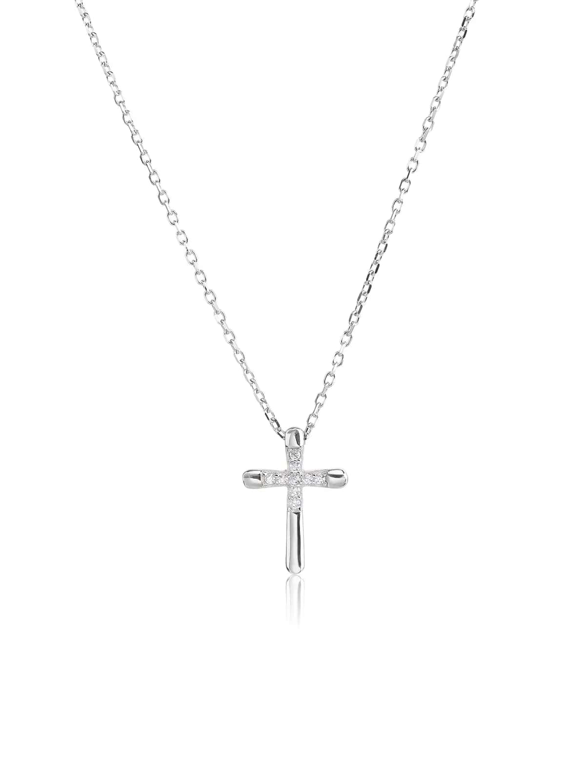 Collar de plata con cruz de circonitas, con baño de rodio