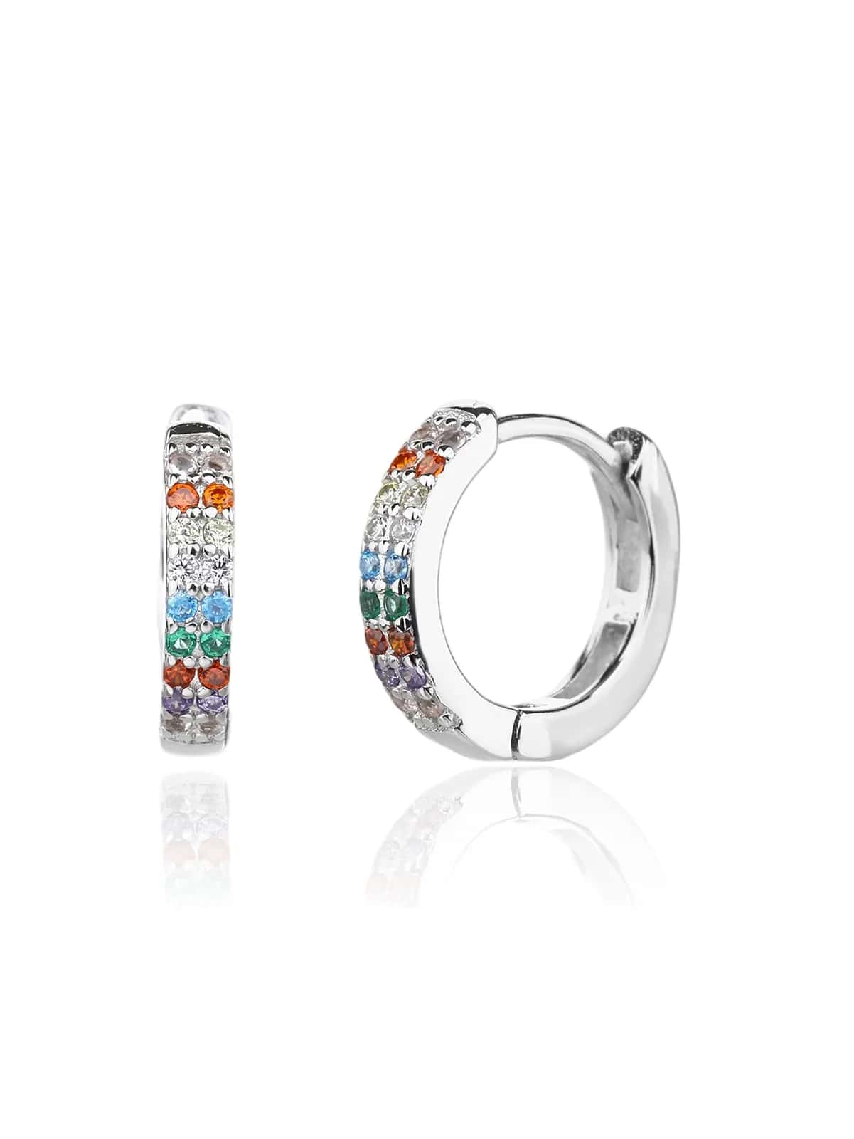 Pendientes de aro de plata con circonitas de colores, con baño de rodio