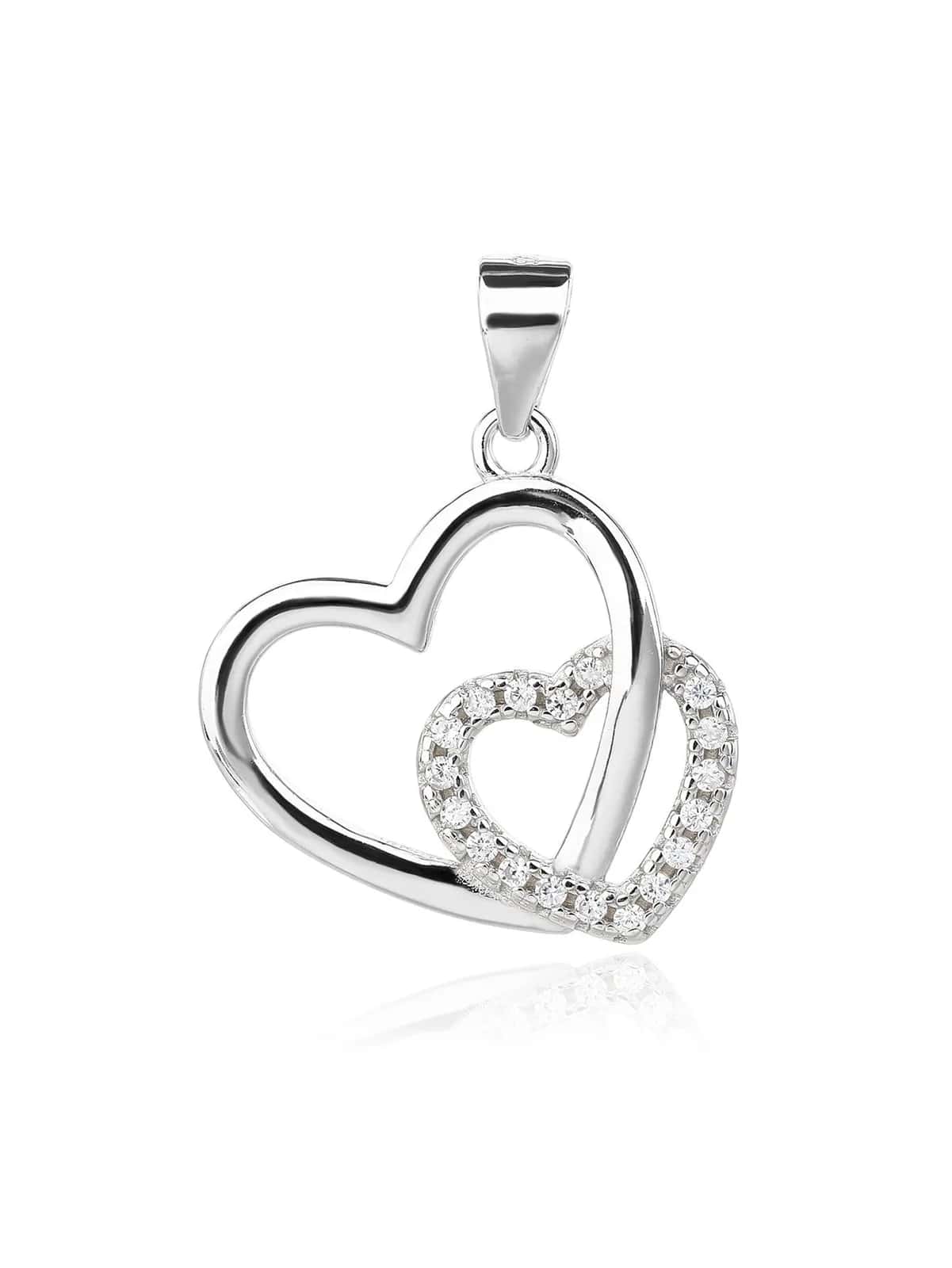 Colgante doble corazón con circonitas, plata de ley 925 con baño de rodio