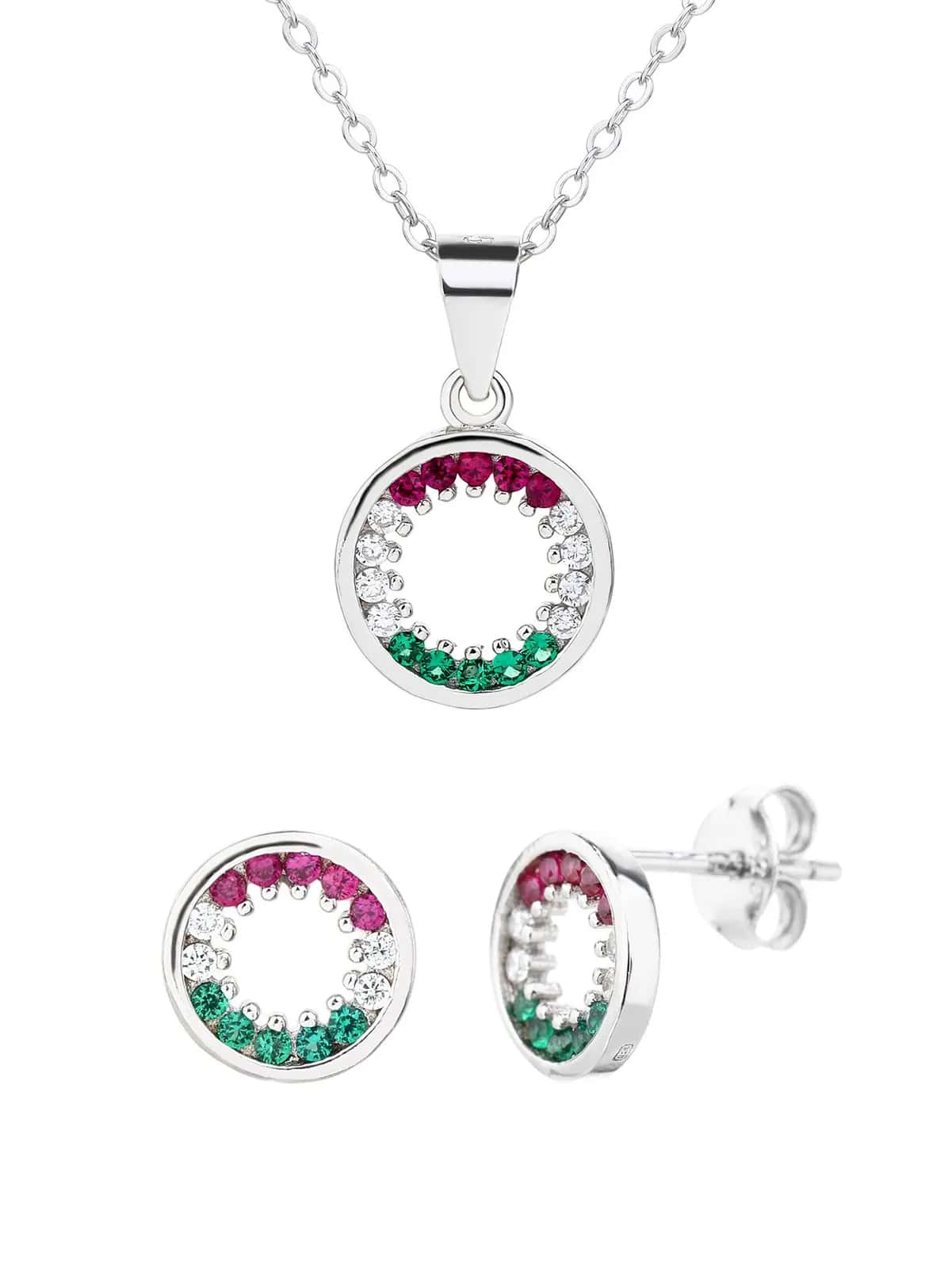 Conjunto Nemzeti Fény tricolor de colgante y pendientes libertad, plata de ley 925 con baño de rodio