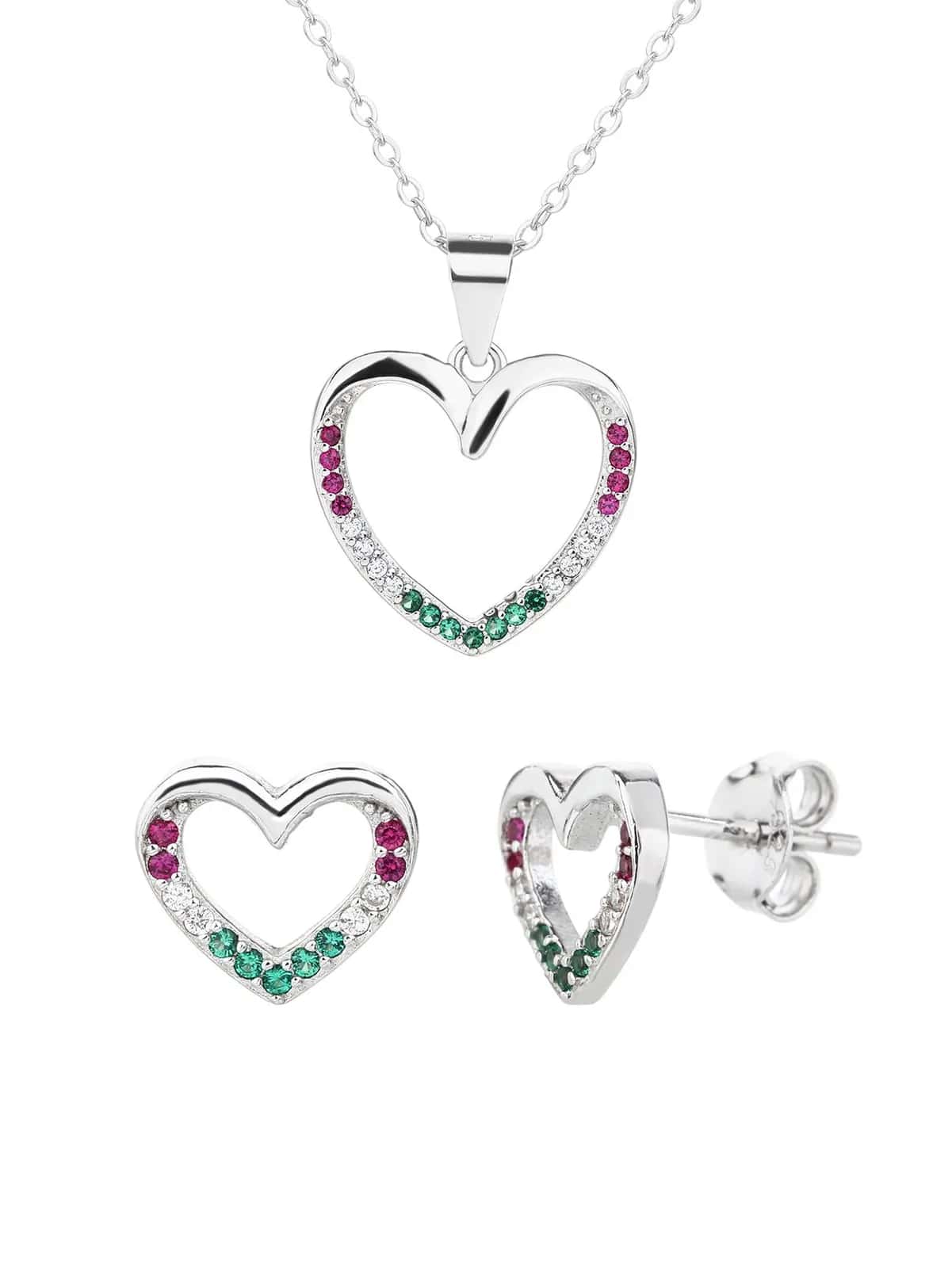 Conjunto Nemzeti Fény tricolor de colgante y pendientes corazón de curvas suaves