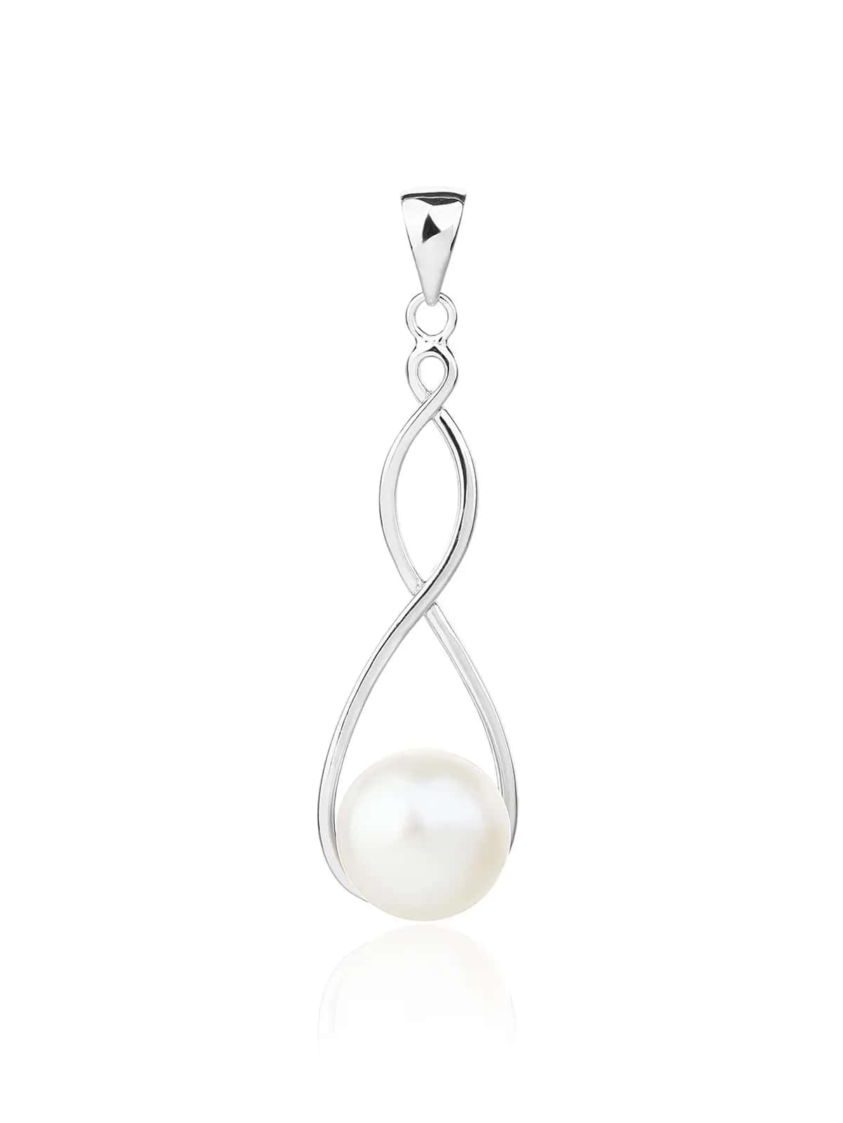 Colgante elegante de perla cultivada de agua dulce con diseño ondulado, plata de ley 925 con baño de rodio