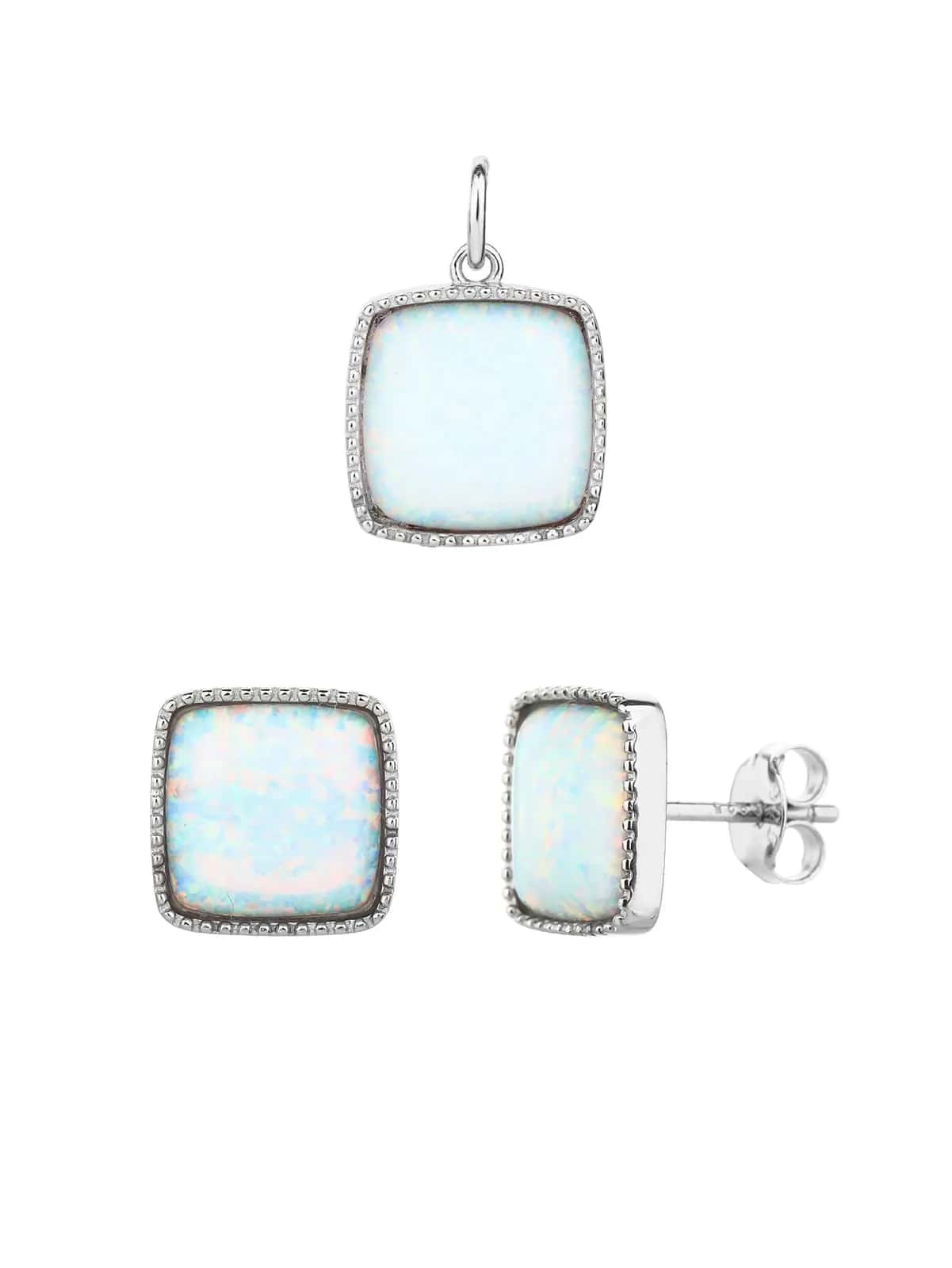 Conjunto de joyas con ópalo azul claro, plata de ley 925 con baño de rodio (sin cadena)