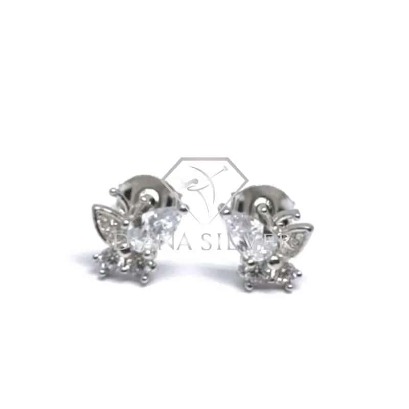 Pendientes de mariposa de plata con piedras blancas