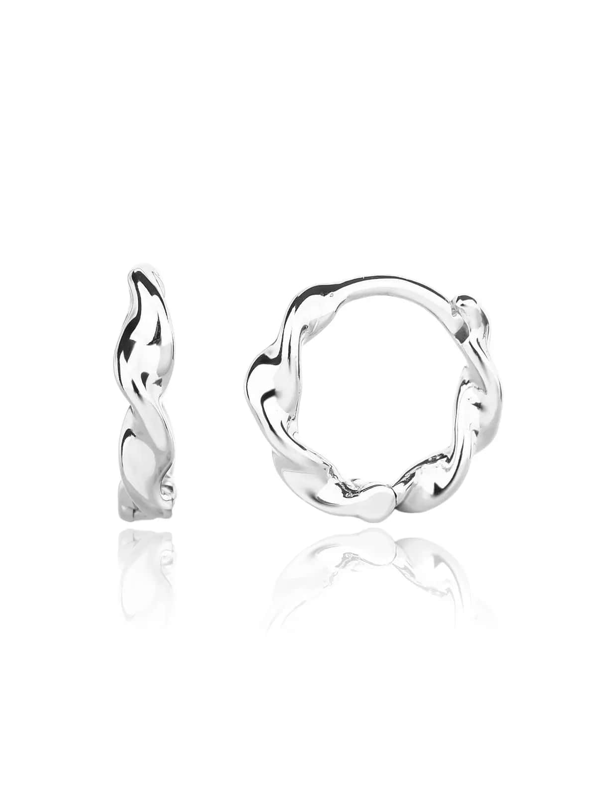 Pendientes de aro con motivo ondulado, plata de ley 925 con baño de rodio (1,3 × 0,3 cm)