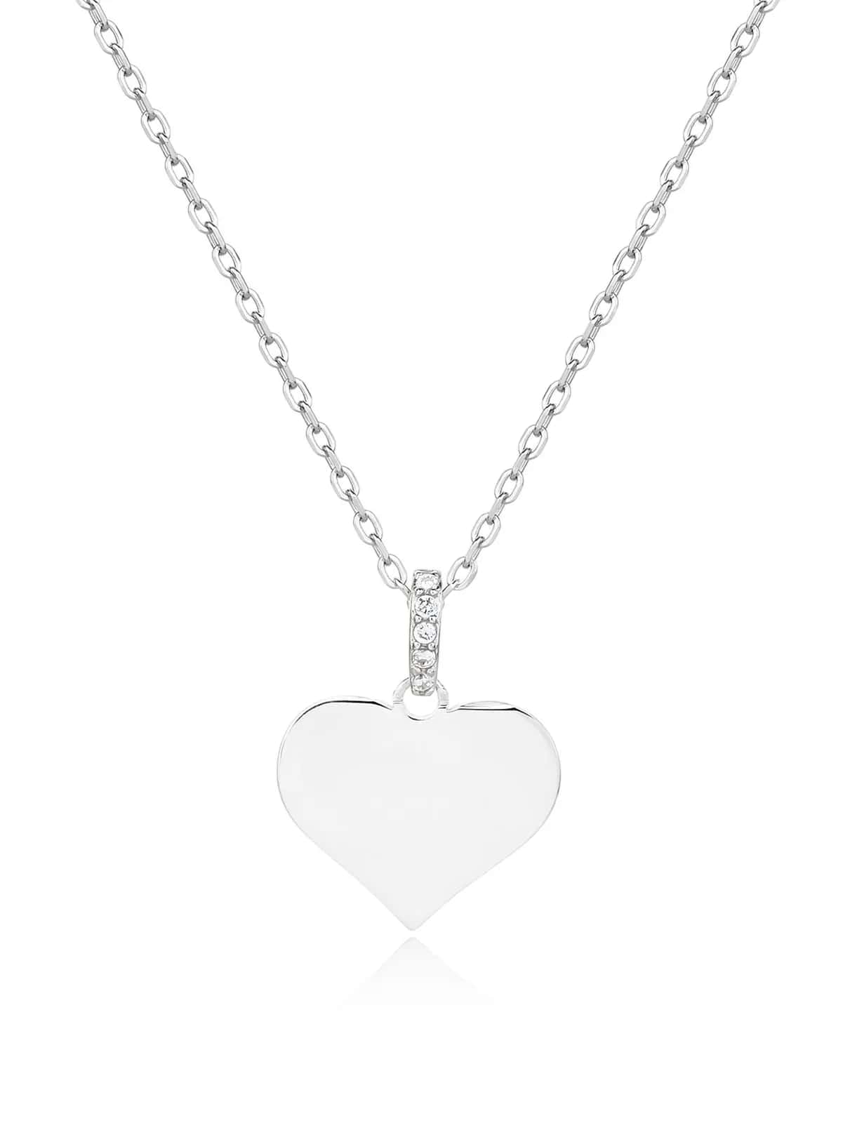 Collar con colgante de corazón grabable y circonitas, plata de ley 925 con baño de rodio (40+5 cm)