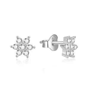 Pendientes de botón de plata en forma de florecita con piedras blancas