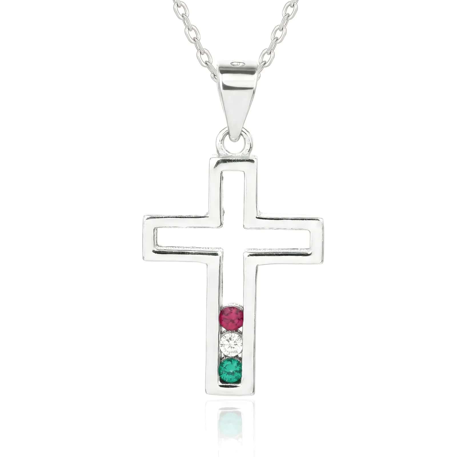 Colgante Nemzeti Fény cruz tricolor con cadena, plata de ley 925 con baño de rodio