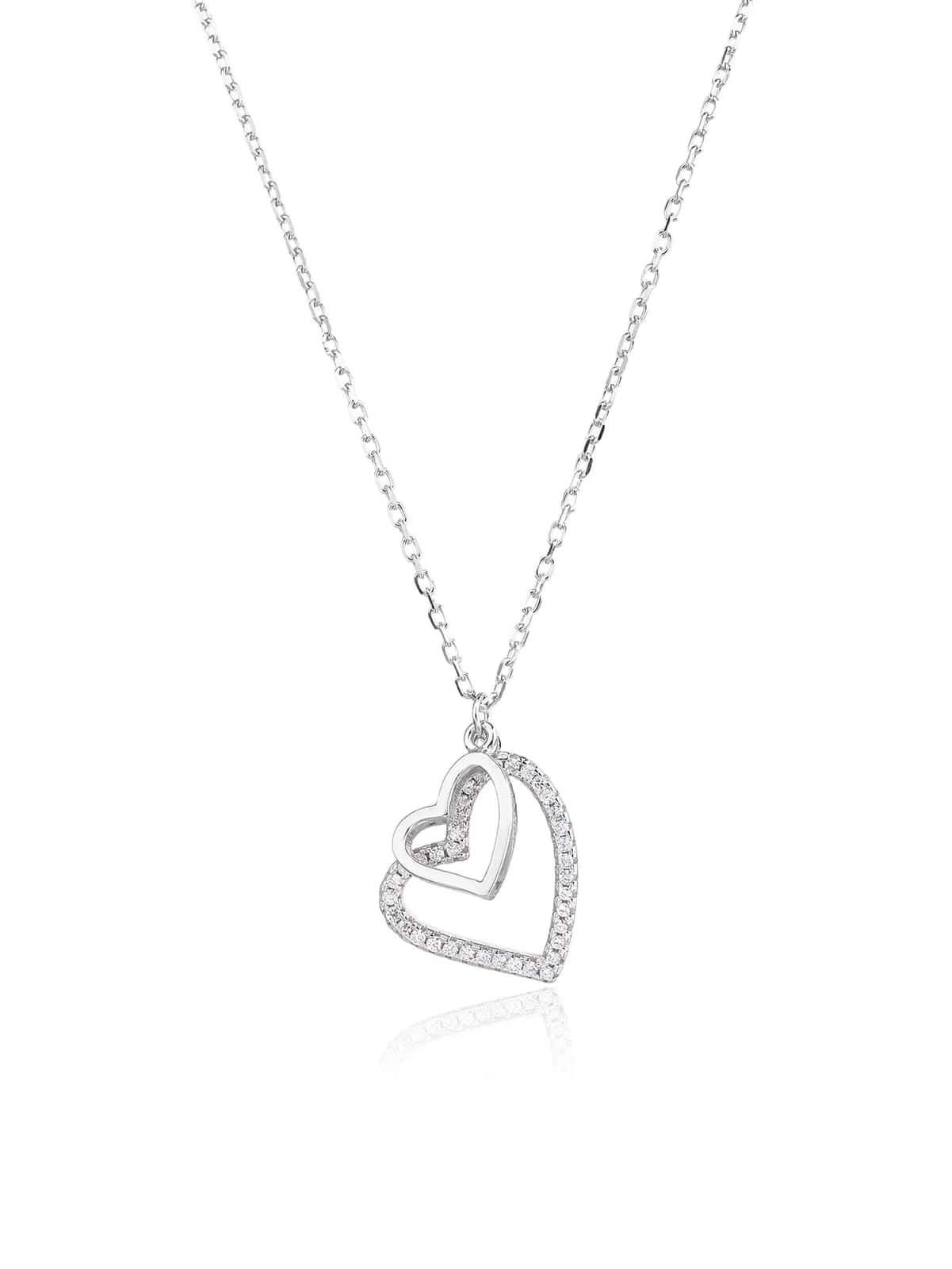 Collar de plata con motivo de doble corazón y circonitas, con baño de rodio