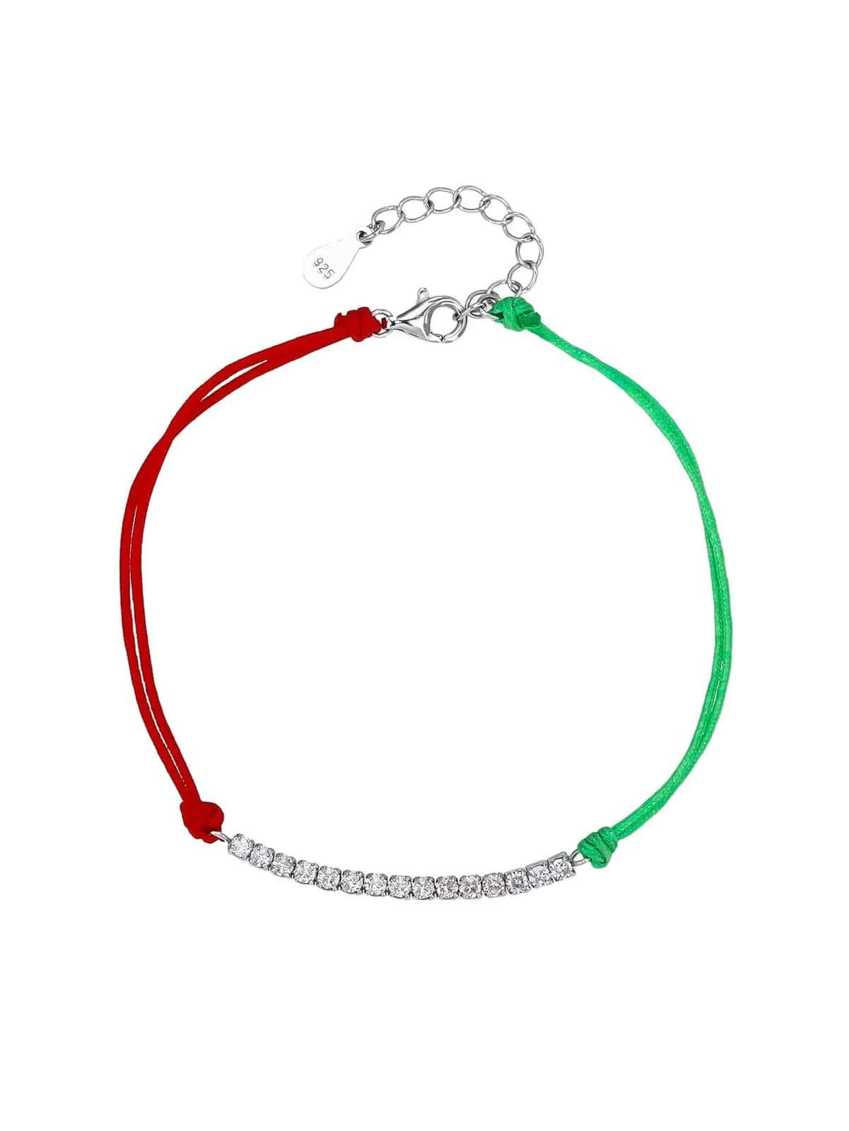 Pulsera Nemzeti Fény tricolor de cordón con incrustaciones de circonitas, plata de ley 925 con baño de rodio